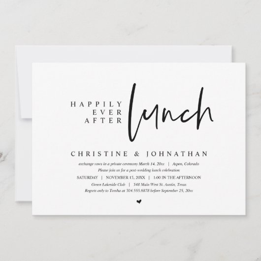 昼食結婚の後、幸いにもパーティーの駆け落ち 招待状 (正面)