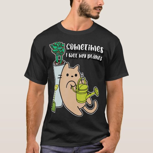時々植物に水をやる猫 Tシャツ (正面)