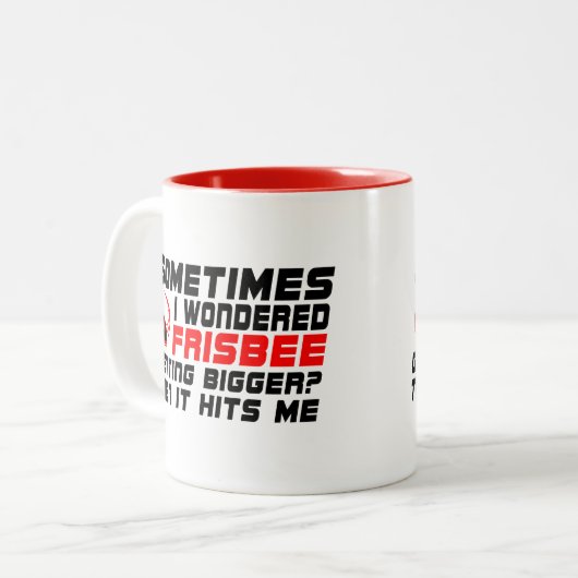 時々私疑問に思はフリスビーを大きくすおもしろいる ツートーンマグカップ (正面左)