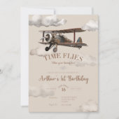 時が飛ぶ 航空機 誕生日招待状 招待状 (正面)