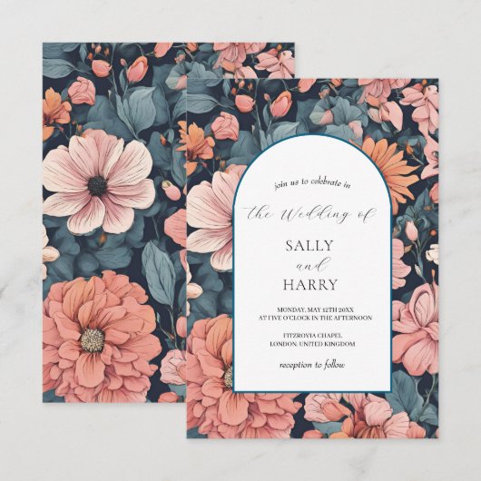 時の流れを忘れるロマンス：ヴィンテージ フェイデッド ローズ ピンク ウェディング 招待状 (正面/裏面)