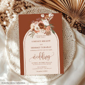 時の流れを感じさせないテラコッタ色の美しいパンパスグラスと花をあしらったウェディング 招待状