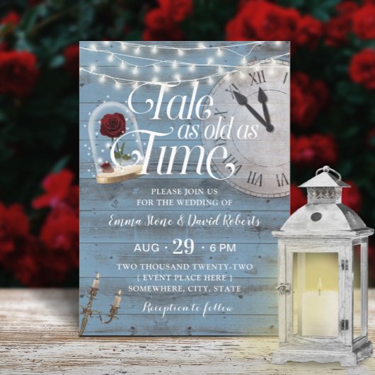 時の流れを感じるダスティーブルーのおとぎ話のようなウェディング 招待状