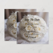 「時の流れを超えた優雅さ：白いウェディングローズのトピアリー」 招待状 (正面/裏面)