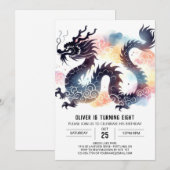 時の超えた咆哮するドラゴンの誕生日子供たち 招待状 (正面/裏面)
