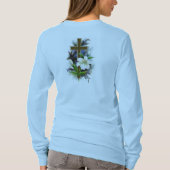 時の長袖のTシャツw/Blueの花の十字 Tシャツ (裏面)