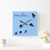 時は過ぎ去飛んでいるる スクエア壁時計 (ホーム)