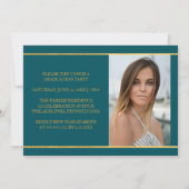 時を超えるゴールドとターコイズの写真 卒業おめでとう 招待状 (裏面)