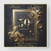 時を超えるゴールド：50周年記念 スクエア壁時計 (正面)