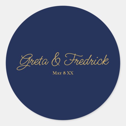 時を超えるシンプルなミニマル ネイビー ゴールド スクリプト ラウンドシール (正面)