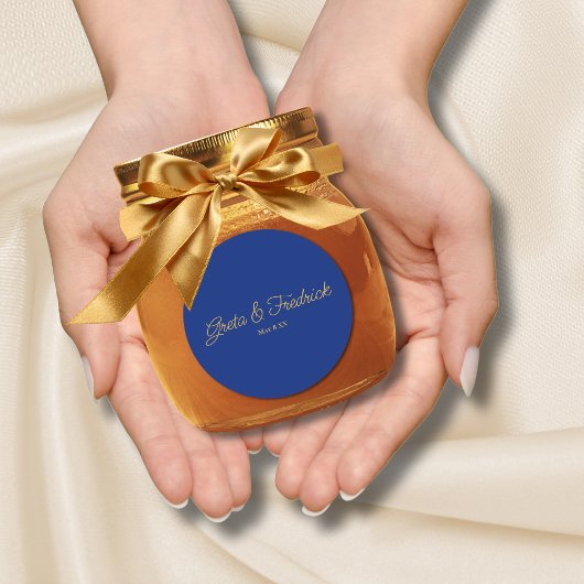 時を超えるシンプル ミニマル リアルブルー ゴールドスクリプト ラウンドシール