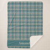 時を超えるターコイズグリーンのチェック柄の心地よいアート シェルパブランケット (正面)