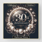 時を超えるパール：30周年記念 スクエア壁時計 (正面)