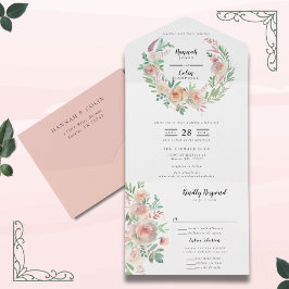 時を超えるロマンス フローラル リース ウェディング オールインワン招待状