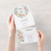 時を超えるロマンス フローラル リース ウェディング オールインワン招待状 (貼ってはがせる)