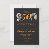時を超える優雅さ ブラック＆ゴールド ウェディング アニバーサリー 招待状 (正面)