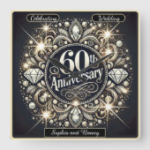 時を超える優雅さ：60周年記念デザイン スクエア壁時計 (正面)