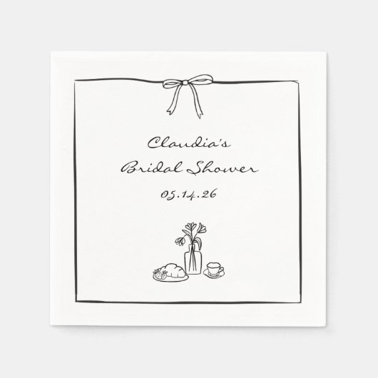 時を超える手描きコケッティ ブライズシャワー オーダーメイド スタンダードカクテルナプキン (正面)