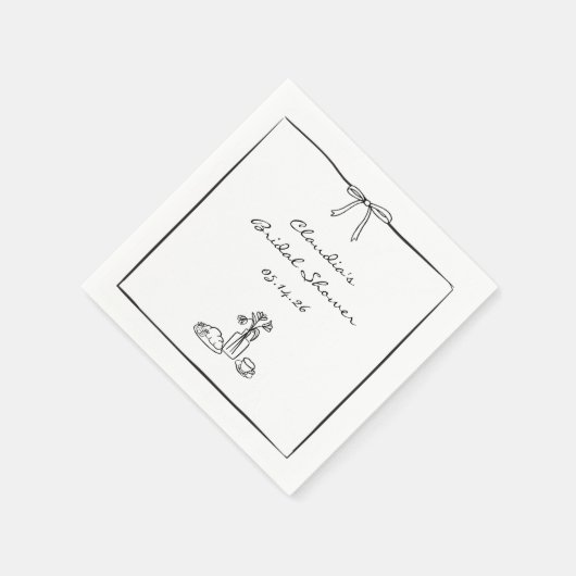 時を超える手描きコケッティ ブライズシャワー オーダーメイド スタンダードカクテルナプキン (角)