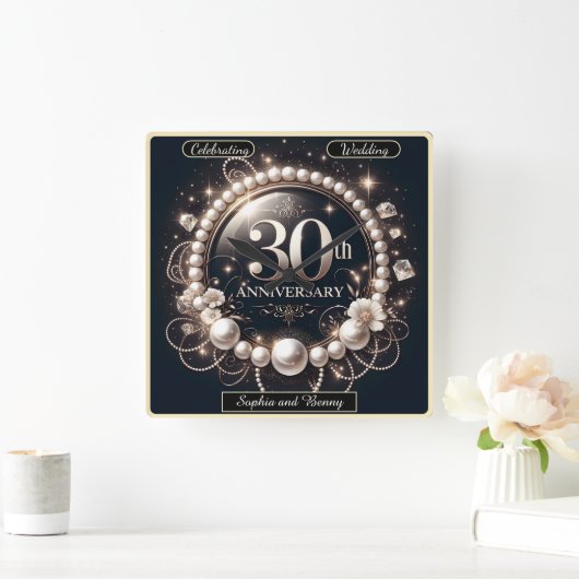 時を超える真珠:30周年記念 スクエア壁時計 (ホーム)