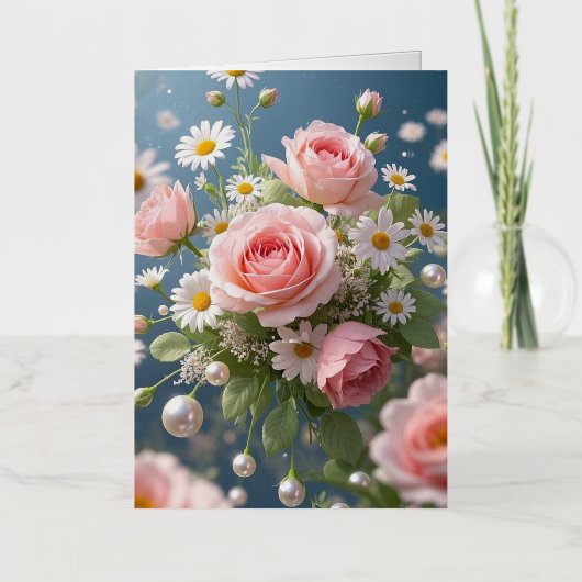 時を超える豪華な優雅さを備えた花 箔グリーティングカード (正面)