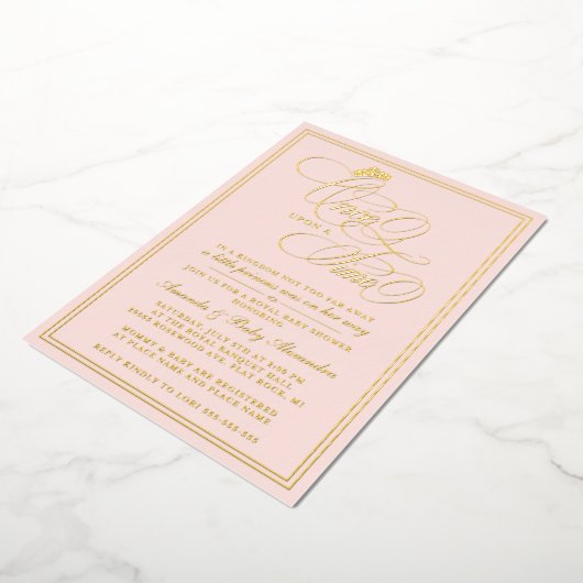 時エレガント間に一度プリンセスの赤ちゃんシャワー 箔招待状 (回転した状態)