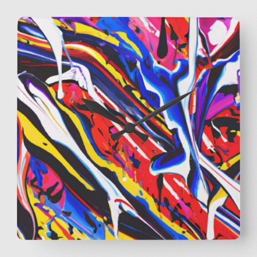 時カラフル計 スクエア壁時計 (正面)