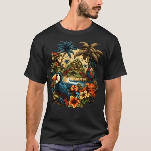 時事的な島エキゾチックな花ヤシの木 Tシャツ (正面)