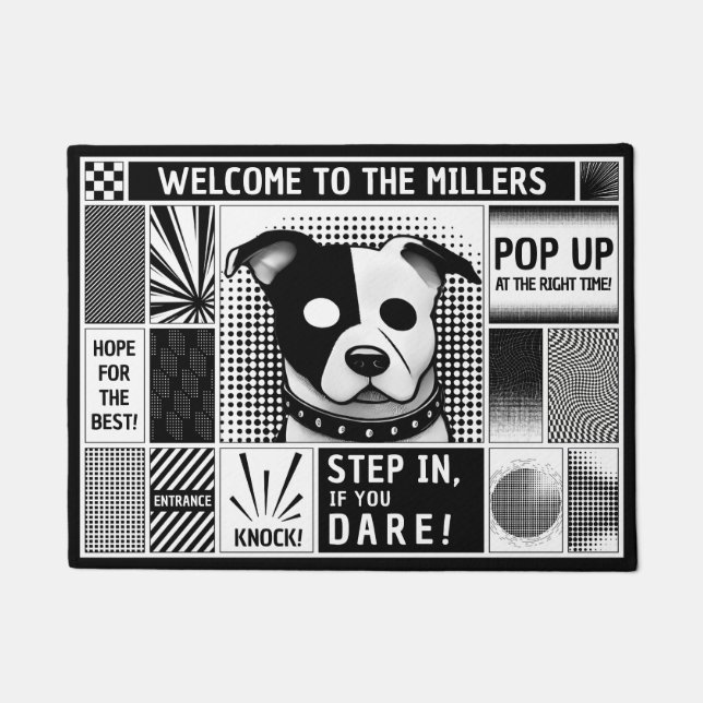 時代を超えたカスタマイズ可能なベントグポップ・アートのリッドデザインbw ドアマット (正面)