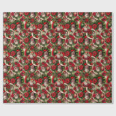 時代を超えるサンタクロースとポインセチア ラッピングペーパー (フラット)