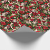 時代を超えるサンタクロースとポインセチア ラッピングペーパー (角)