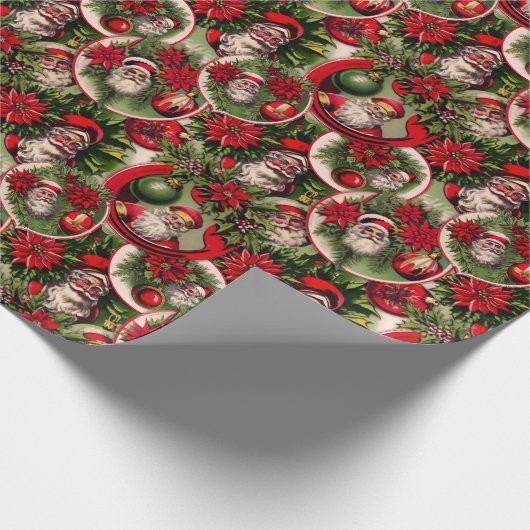 時代を超えるサンタクロースとポインセチア ラッピングペーパー (角)