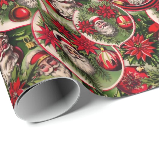 時代を超えるサンタクロースとポインセチア ラッピングペーパー (ロールコーナー)
