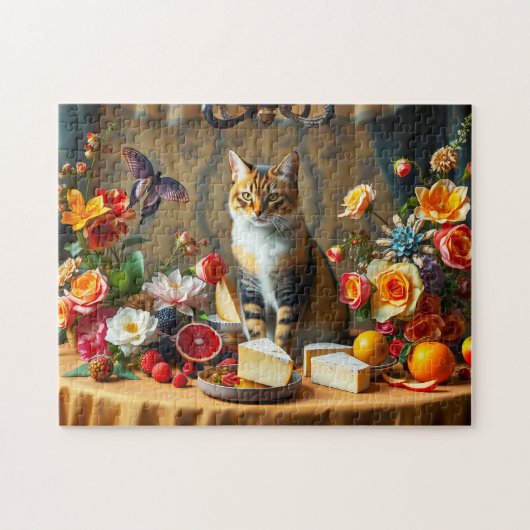 時代を超える猫と果物の静物画 ジグソーパズル (横)