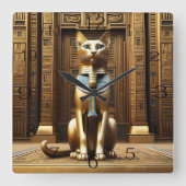 時代を超越したエジプトの金毛猫 スクエア壁時計 (正面)