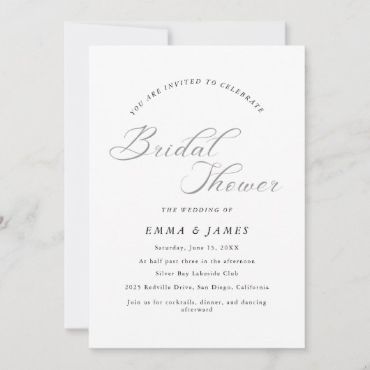 時代を超越したエレガンス | シンプルブライダルシャワー 招待状 (正面)