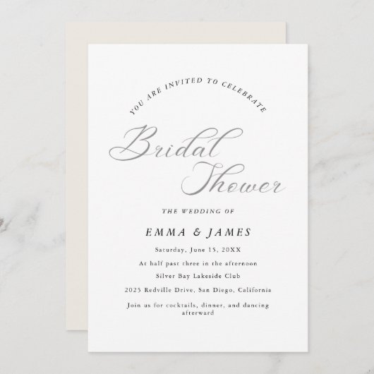 時代を超越したエレガンス | シンプルブライダルシャワー 招待状 (正面/裏面)