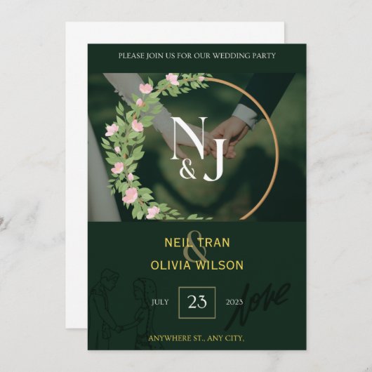 時代を超越したエレガンス:フローラ結婚式招待状 招待状 (正面/裏面)