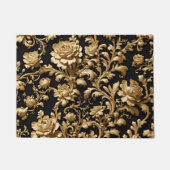 時代を超越したエレガンス:ブラックと金ゴールドフローラ ドアマット (正面)