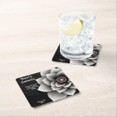 時代を超越したエレガンス：ブラック&シルバー結婚ブロッサム スクエアペーパーコースター (インサイチュ)