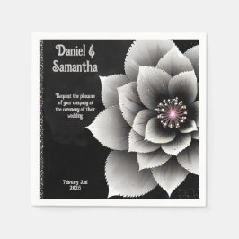 時代を超越したエレガンス：ブラック&シルバー結婚ブロッサム スタンダードカクテルナプキン