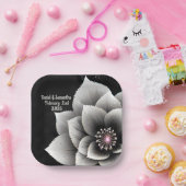 時代を超越したエレガンス：ブラック&シルバー結婚ブロッサム ペーパープレート (パーティー)