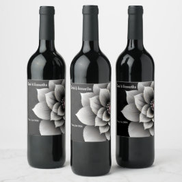 時代を超越したエレガンス：ブラック&シルバー結婚ブロッサム ワインラベル