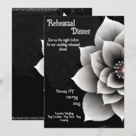 時代を超越したエレガンス：ブラック&シルバー結婚ブロッサム 招待状