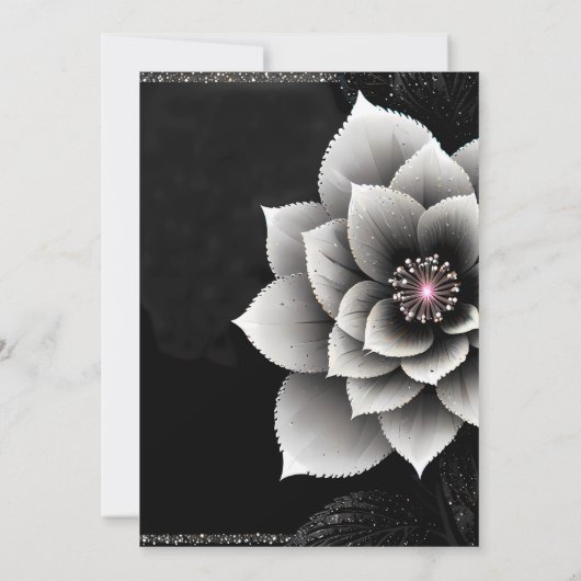 時代を超越したエレガンス:ブラック&シルバー結婚ブロッサム 招待状 (裏面)