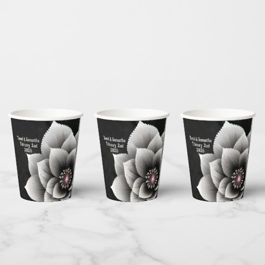時代を超越したエレガンス：ブラック&シルバー結婚ブロッサム 紙コップ (複数)