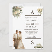 時代を超越したエレガンス |ヴィンテージ素朴結婚フローラ 招待状 (正面)