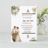 時代を超越したエレガンス |ヴィンテージ素朴結婚フローラ 招待状 (スタンド正面)