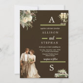 時代を超越したエレガンス |ヴィンテージ素朴結婚フローラ 招待状 (正面)