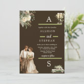 時代を超越したエレガンス |ヴィンテージ素朴結婚フローラ 招待状 (スタンド正面)